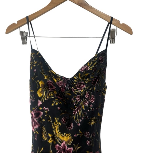 Betsey Johnson Burnout Velvet Black Floral Midi Slip Dress High Low Ruffle Hem 4 - Picture 3 of 11